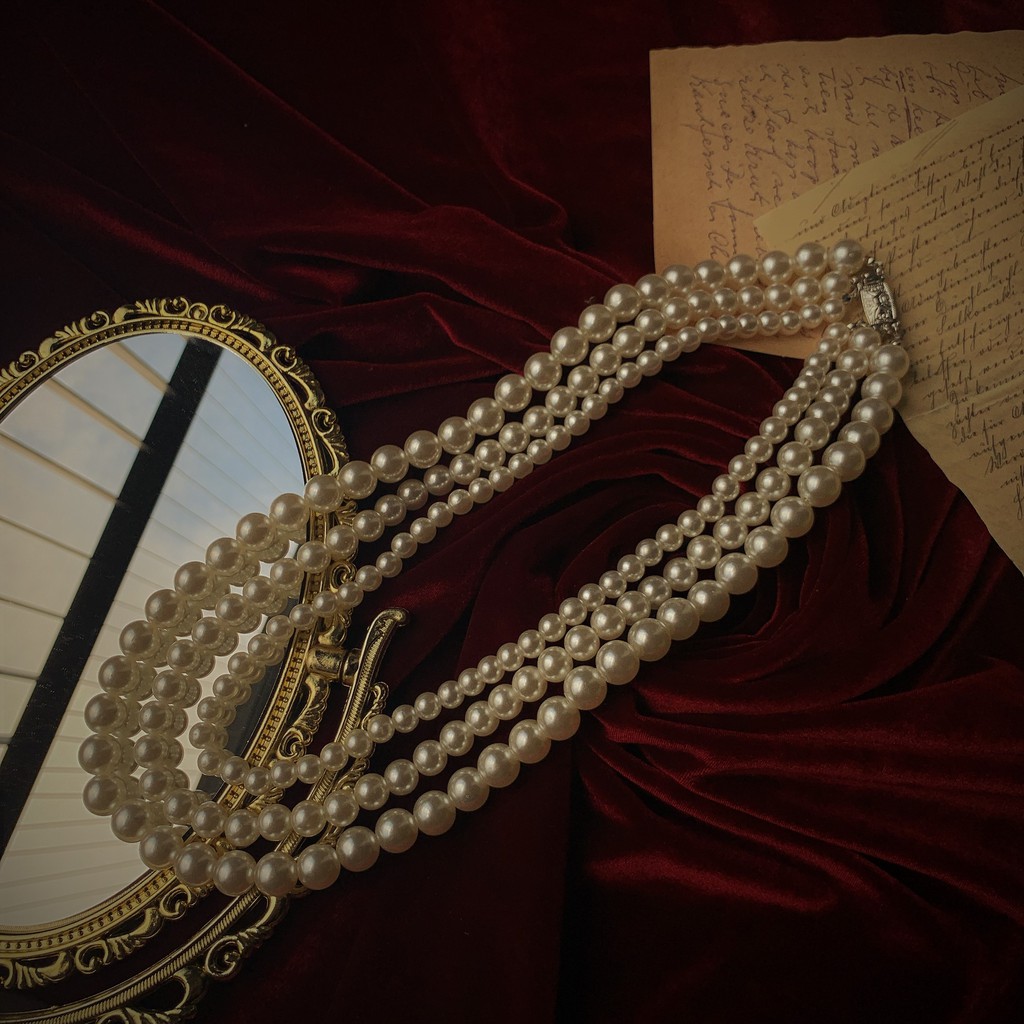 Vòng cổ layers ngọc trai nhân tạo cổ điển phong cách quý tộc - dây chuyền chocker necklace sang trọng phụ kiện Hades.js