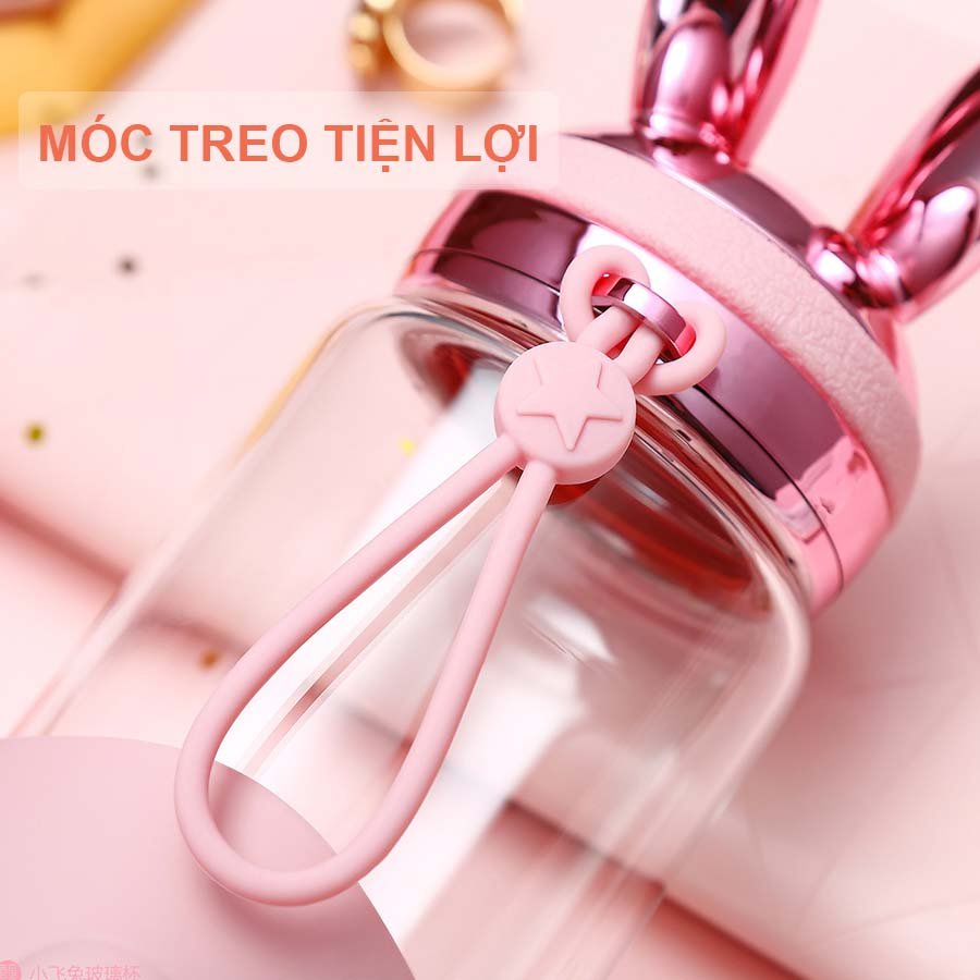Bình Nước Thủy Tinh Tai Thỏ Dễ Thương 340ML H-6042