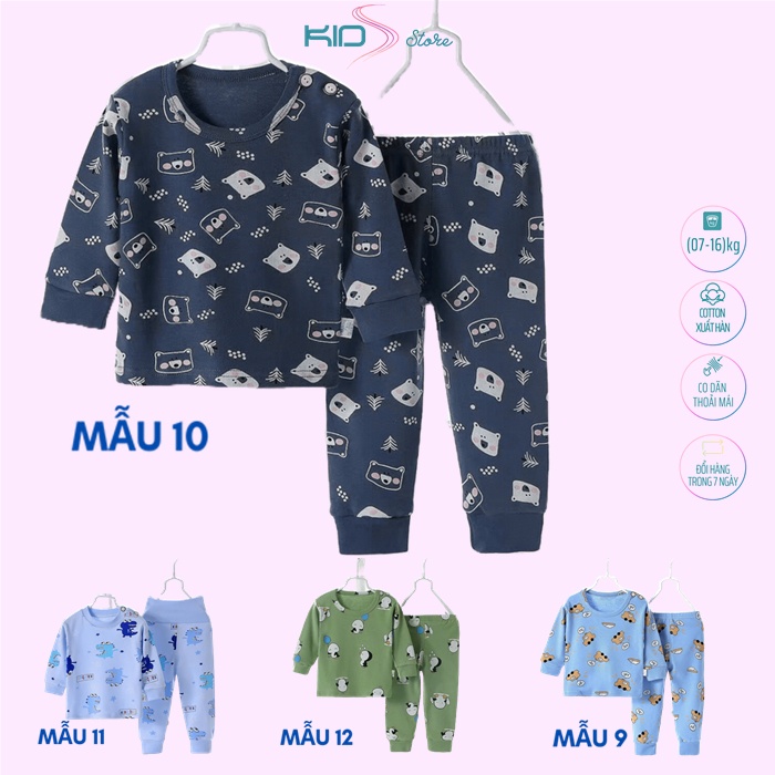 Bộ quần áo trẻ em dài tay, đồ bộ bé trai thu đông xuất Hàn cho bé trai size nhí, nhiều màu, chất Cotton mềm mịn