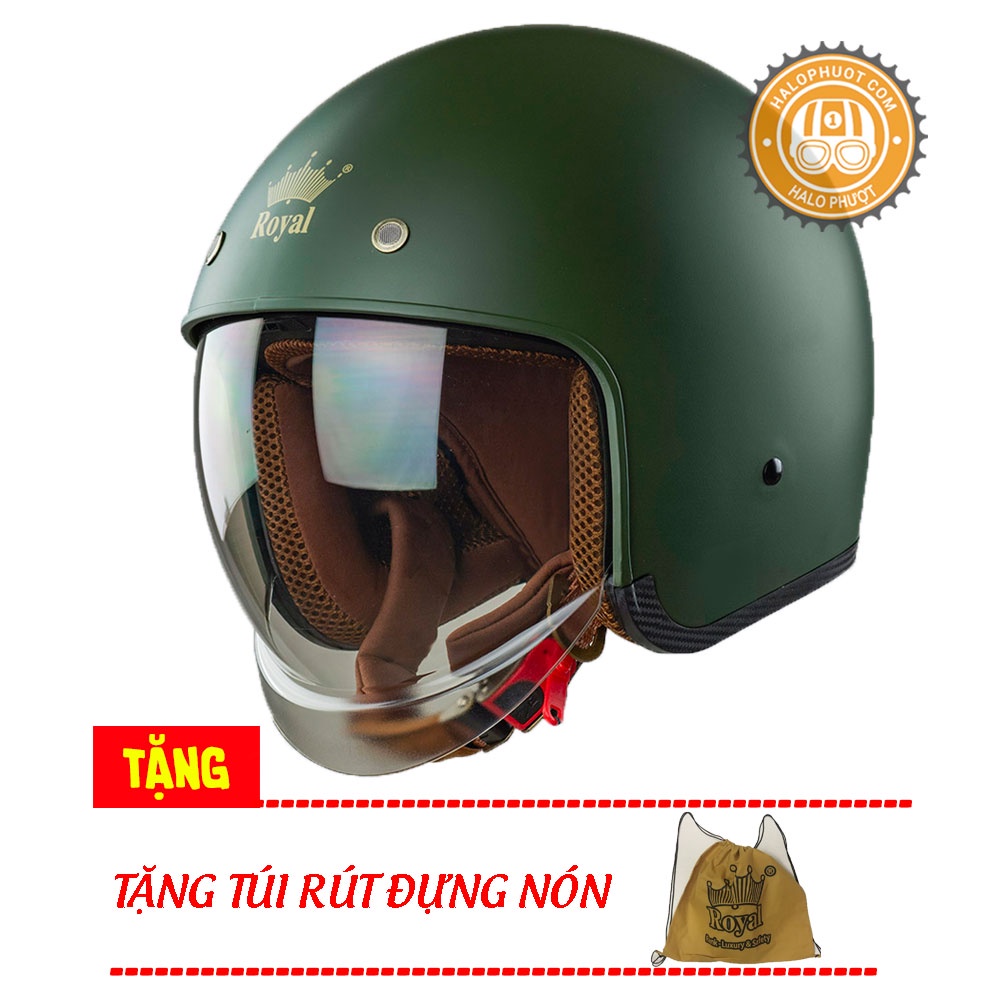 [Chính hãng] Nón bảo hiểm kính âm Royal M139 Rêu xanh lính (tặng balo rút)