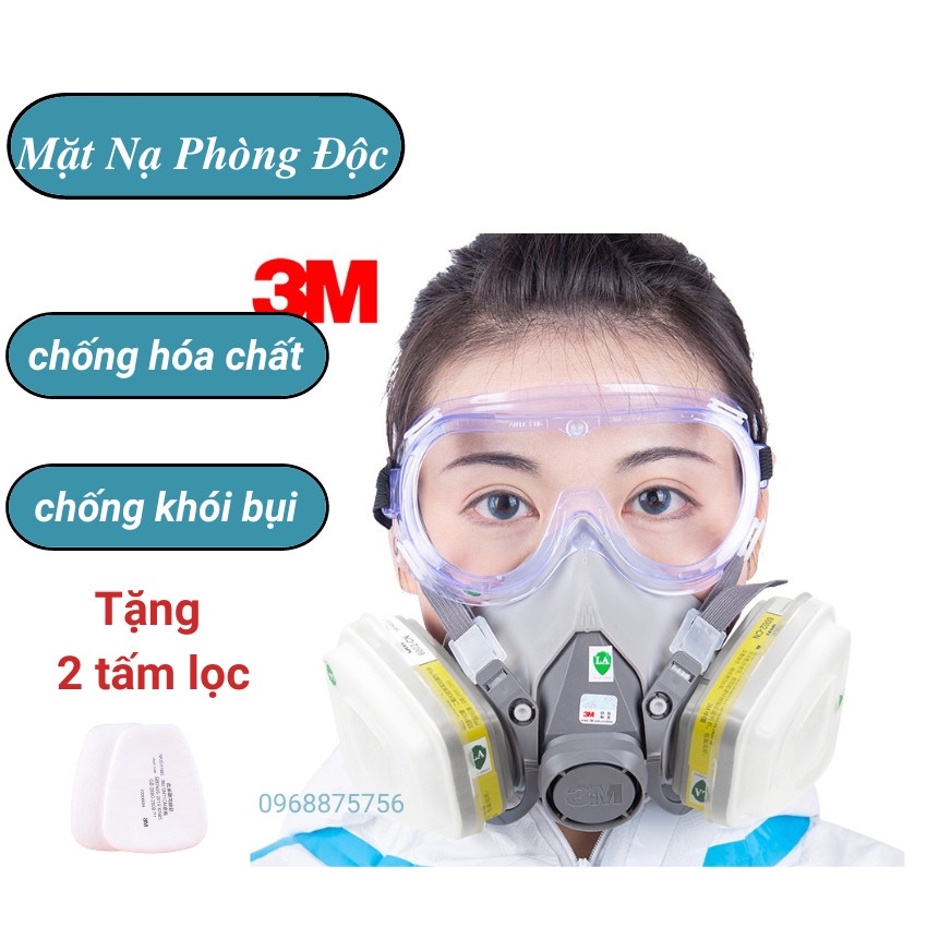Mặt nạ phòng độc 3M6200 phun hóa chất thuôc trư sâu,chống khói độc đám cháy[kèm kính]