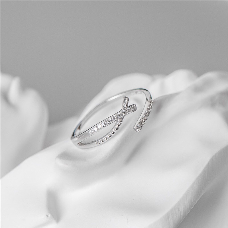 Nhẫn bạc nữ Aura, nhẫn đính đá hai hàng freesize-AURASILVER-N11