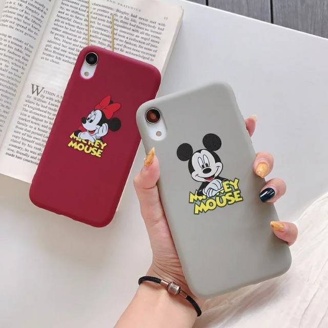 Ốp Điện Thoại Silicon Mềm Hình Chuột Mickey Minnie Màu Đỏ / Xám Đơn Giản Cho Iphone 6 / 6 + / 6s / 6s + / 7 / 7 + / 8 / 8 + / X / Xs / Max / Xr