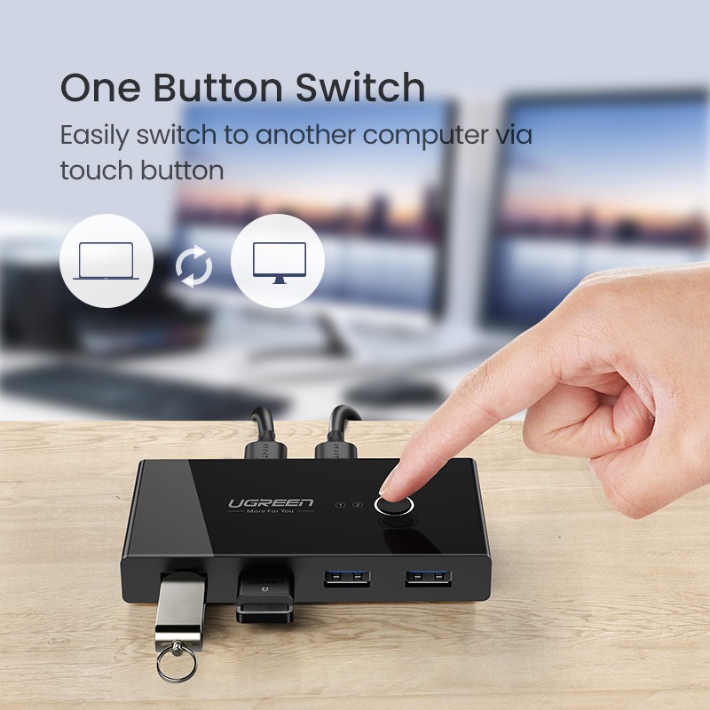 Ugreen Bộ chia 4 cổng USB 2.0 3.0 có công tắc cho máy tính/máy in/máy scan/chuột