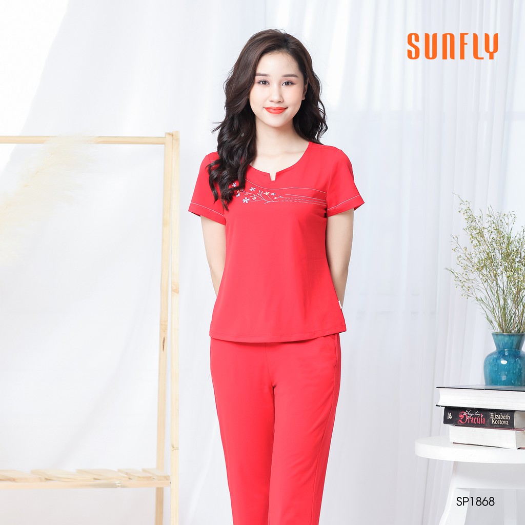 Đồ bộ mặ nhà Cotton áo cộc, quần dài Sunfly SP1868