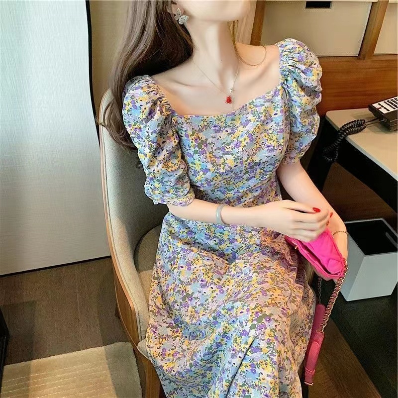 Đầm Hoa Mùa Hè Dáng Ôm Chiết Eo Phong Cách Retro Hàn Quốc Hàng Mới Dành Cho Bạn Nữ