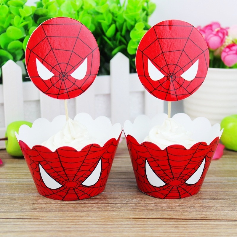 Thẻ Trang Trí Bánh Kem Hình Người Nhện Cho Tiệc Sinh Nhật Trẻ Em