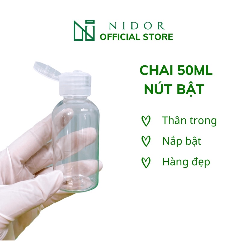 Chai nhựa pet 50ml nắp bật chiết mỹ phẩm, dầu, gel,...