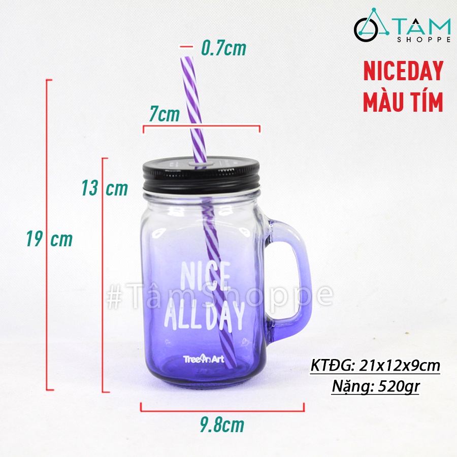 Ly thủy tinh thân vuông có quai trong suốt nhiều màu LATT-07