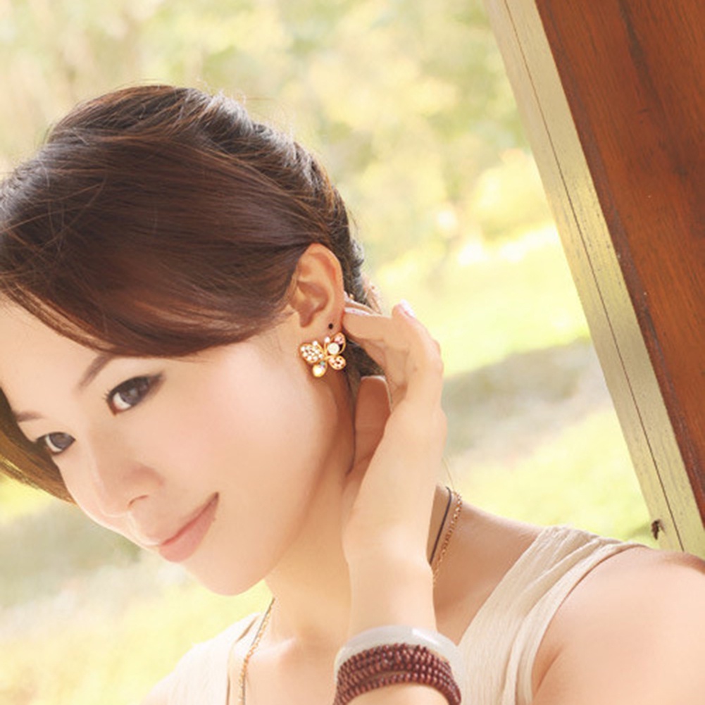 Khuyên Tai Hình Bướm Đính Đá Ngọc Trai Nhiều Màu Sắc Thời Trang Mới