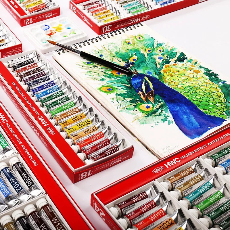 Holbein HWC màu nước hạng hoạ sĩ chuyên nghiệp dòng Artists' watercolors có sẵn bản 18 , 24, 30, 48, 108 màu