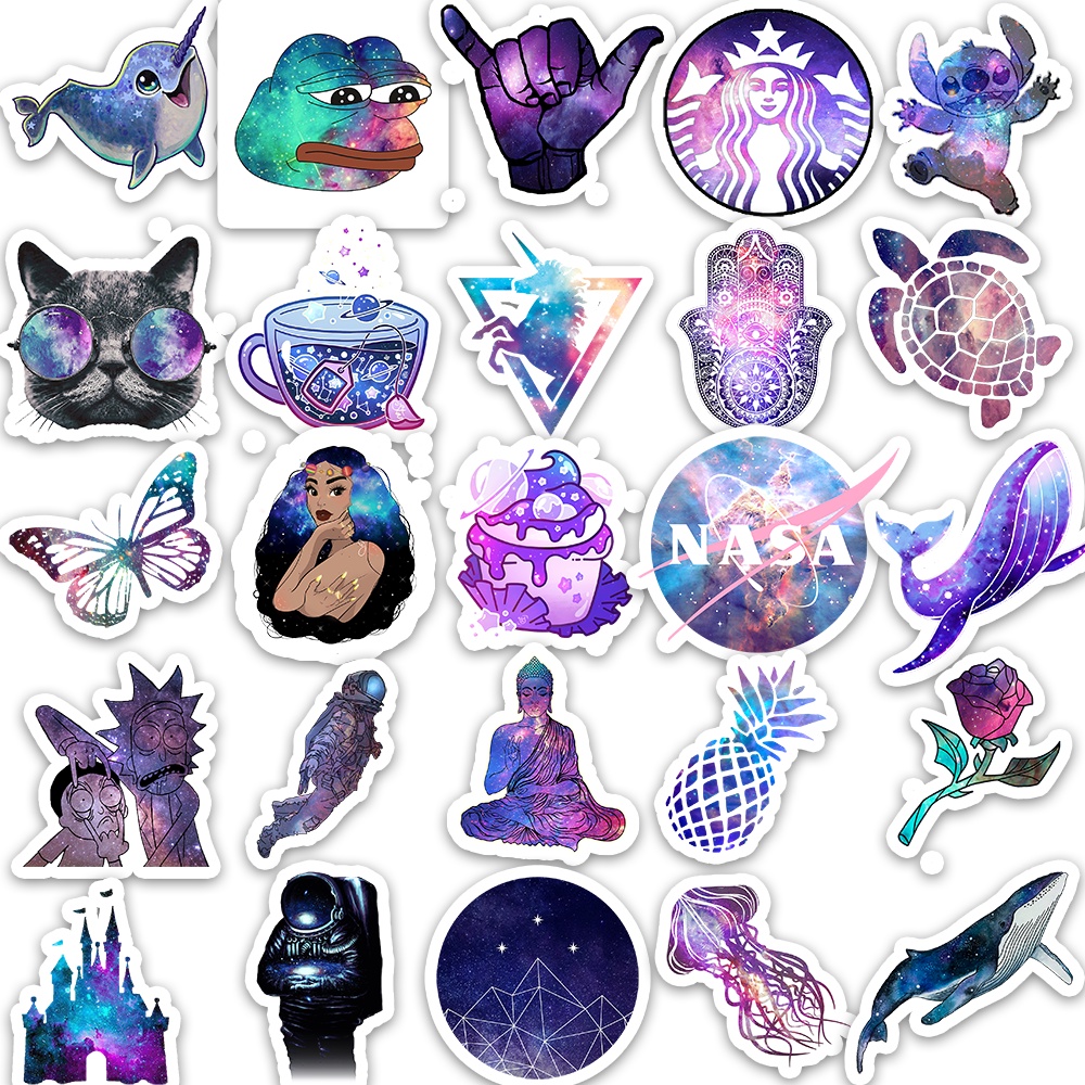 Set 50 cái Sticker Galaxy dán mũ bảo hiểm, hình dán galaxy retro chống nước, decal trang trí họa tiết galaxy