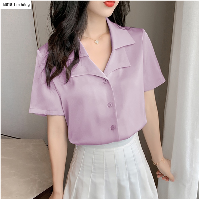 B819 ÁO SƠ MI LỤA Ý TAY NGẮN