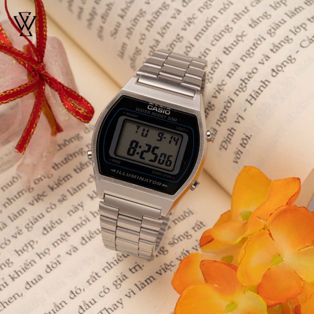 Đồng Hồ Điện Tử Nam Casio WATCHSTORE B640WD-1AVDF Thiết Kế Mặt Kính Vuông Nhựa 35mm, Dây Đeo Kim Loại Và Vỏ Nhựa Màu Bạc
