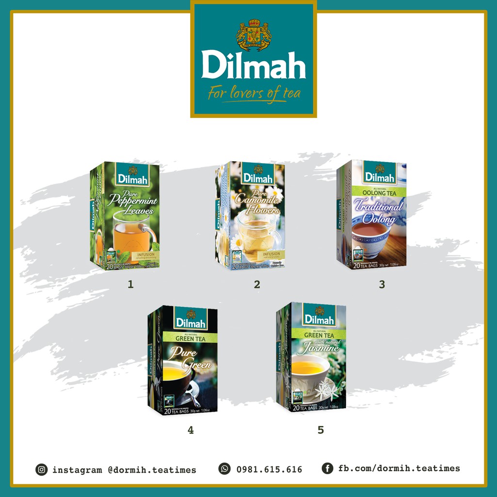 Trà nhúng Dilmah Pure Green Tea - Trà xanh hộp 20 gói thiếc