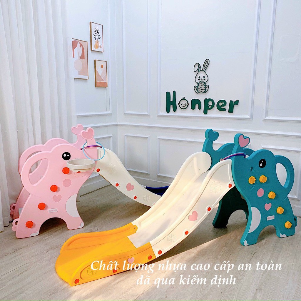 Cầu trượt - bóng rổ voi con Dumbo size lớn khủng 1m9 cho bé màu Hồng - Xanh dương - Xanh lá