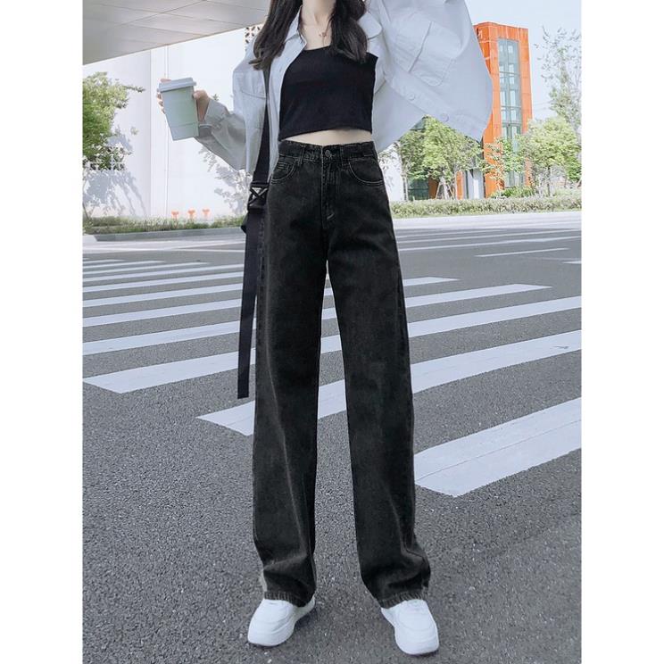 Quần bò ống rộng nữ cạp cao Free Ship quần jeans ống rộng lưng cao, vải bò dày đẹp , không giãn ,dáng suông T008