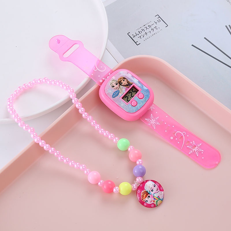 Set Đồng Hồ Đeo Tay Và Vòng cổ Mặt Công Chúa Elsa Xinh Xắn Cho Bé Gái