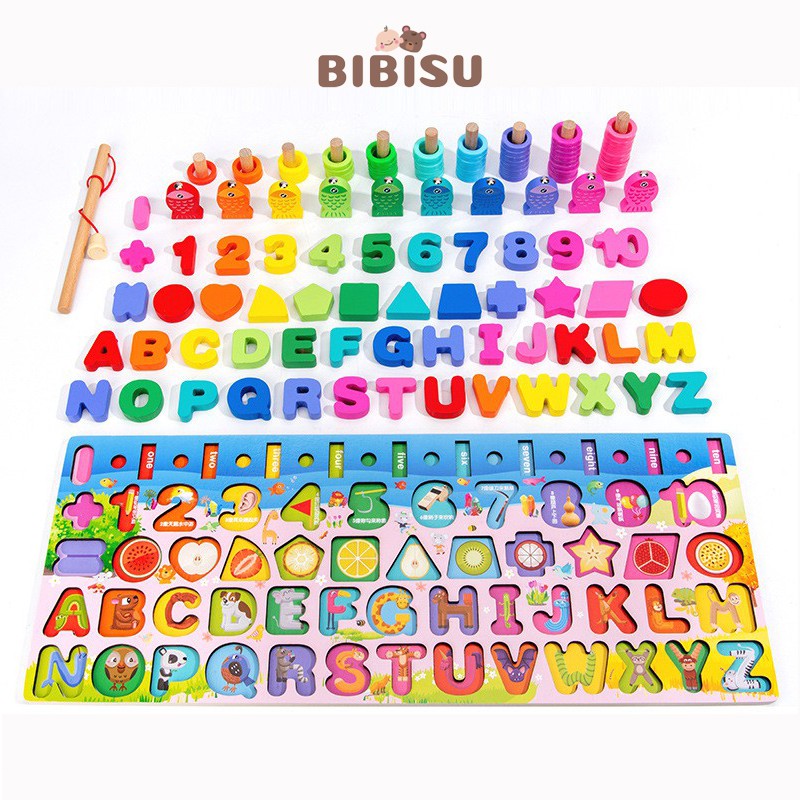 Bảng chữ cái gỗ nổi, Bộ đồ chơi câu cá nam châm, Đồ chơi thông minh Bibisu Shop