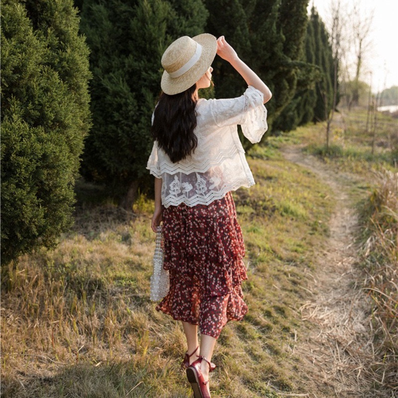 Áo Voan Tay Lỡ 3 / 4 Thêu Hoa Dành Cho Nữ