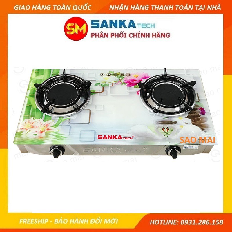 Bếp Gas Đôi Hồng Ngoại Cao Cấp SANKAtech 722 - 725 Điếu đúc gang lửa lớn 120mm - có chế độ hâm