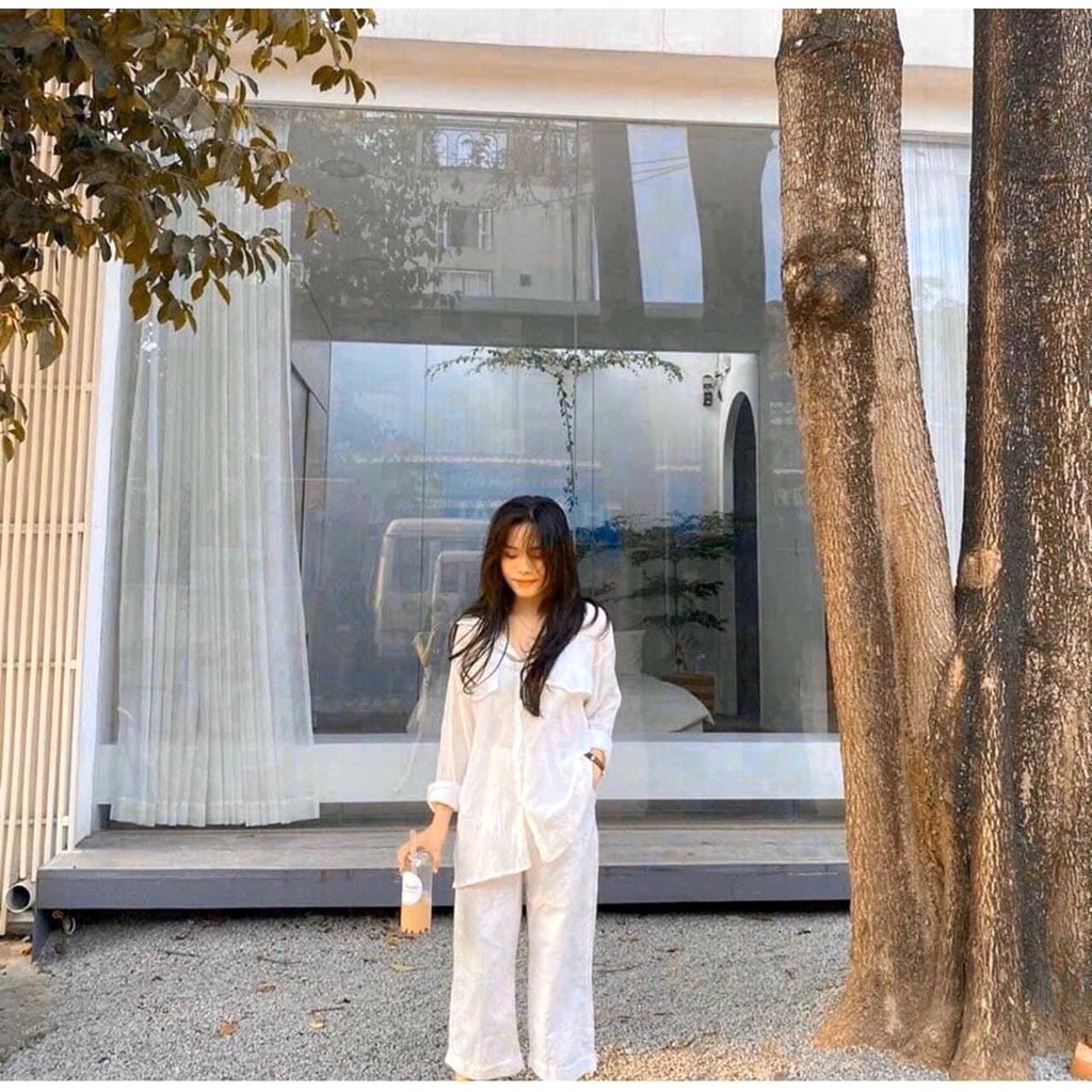 💃 Bộ Áo Sơ Mi Quần Culottes Đũi Dáng Dài 3 Màu | BigBuy360 - bigbuy360.vn