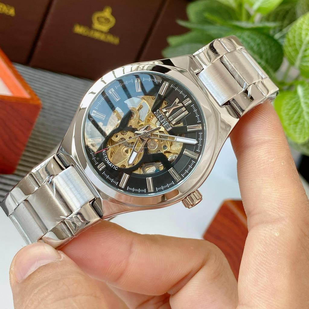 Đồng hồ nam Skmei chính hãng máy chạy tự động, thiết kế cơ lộ máy siêu đẹp mắt
