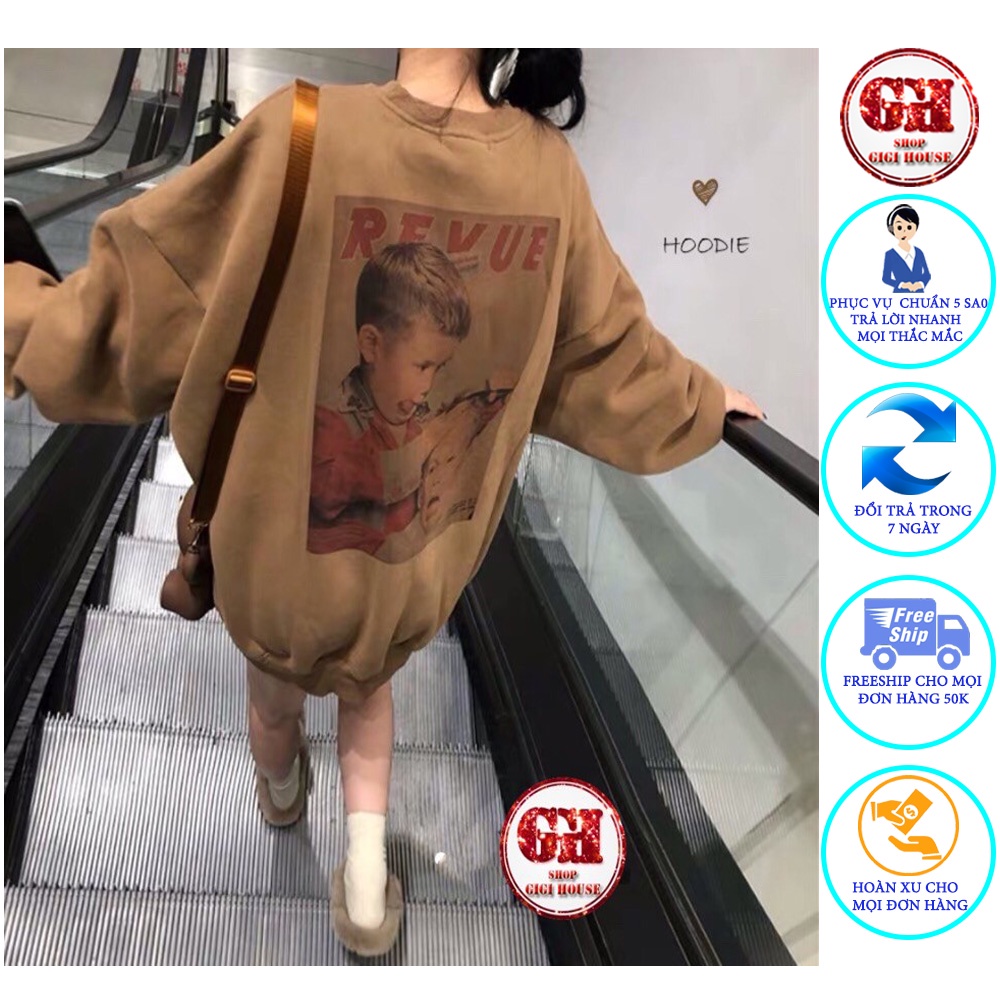 FREESHIP 50K - Áo Sweater Dài Tay Nỉ Bông In Hình Bé Cắt Tóc Siêu Xinh, Siêu Rõ Unisex