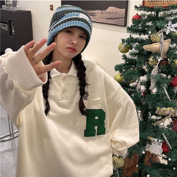 Áo Thun POLO Nữ Dài Tay Cổ Bẻ Thời Trang Hàn Mới