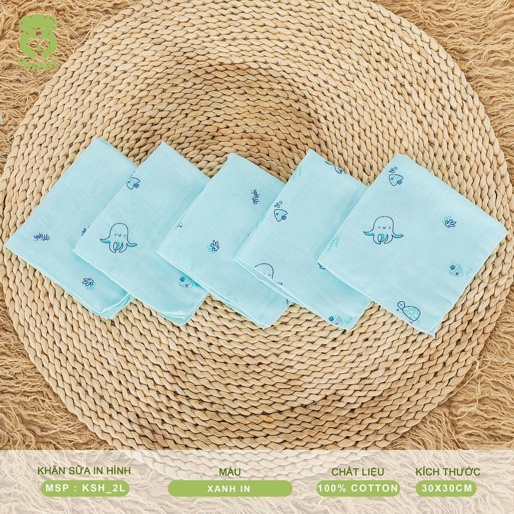 Sét 5 chiếc khăn sữa in hình cotton Mipbi