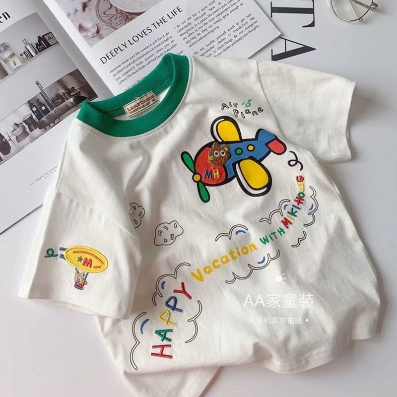 Áo Thun 100% Cotton Tay Ngắn Dáng Rộng Thời Trang Mùa Hè Mới 2022 Cho Bé Trai Và Gái