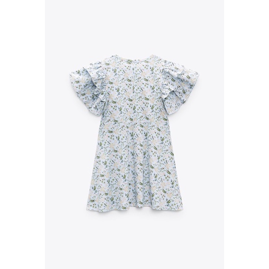 ZARA Đức - Đầm chính hãng auth new tag cao cấp có sẵn sale váy hoa bông nhí xanh baby tay cánh tiên xòe suông bầu 0264