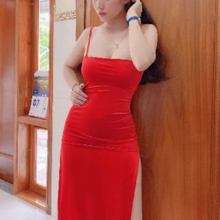 Body nhung 2 dây xẻ tà