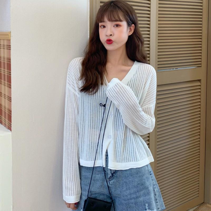 Áo Khoác Cardigan Dài Tay Cổ Chữ V Phối Nút Thời Trang Nữ Dễ Thương