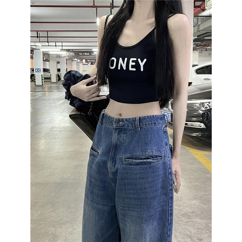 Áo Hai Dây Dáng Ngắn Có Đệm Ngực In Chữ Phong Cách Mới Mùa Hè 63254