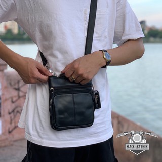 Túi da bò đeo chéo nam Black - 01