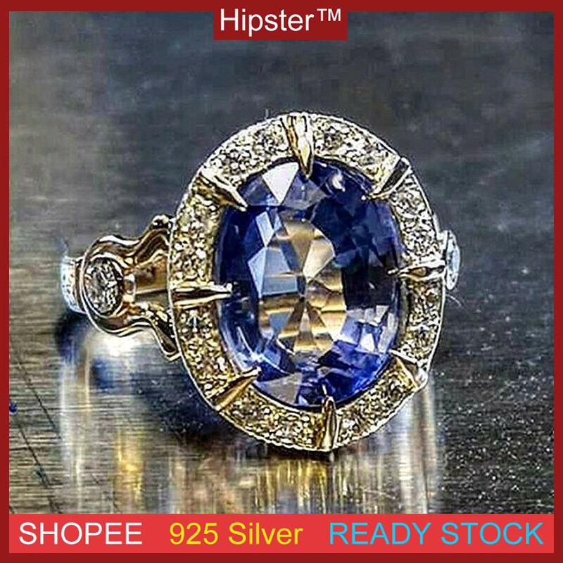 Đám Cưới Sang Trọng Đính Đá Mạ S925 Trang Sức Bạc Sapphire Trang Sức