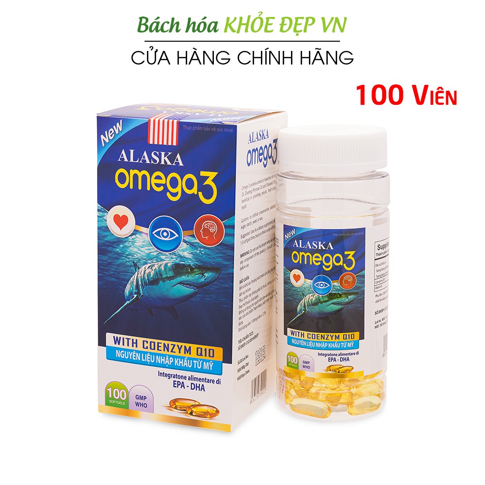 Viên dầu cá Alaska Omega 3 bổ não, sáng mắt, khỏe tim mạch - Hộp Xanh 100 viên