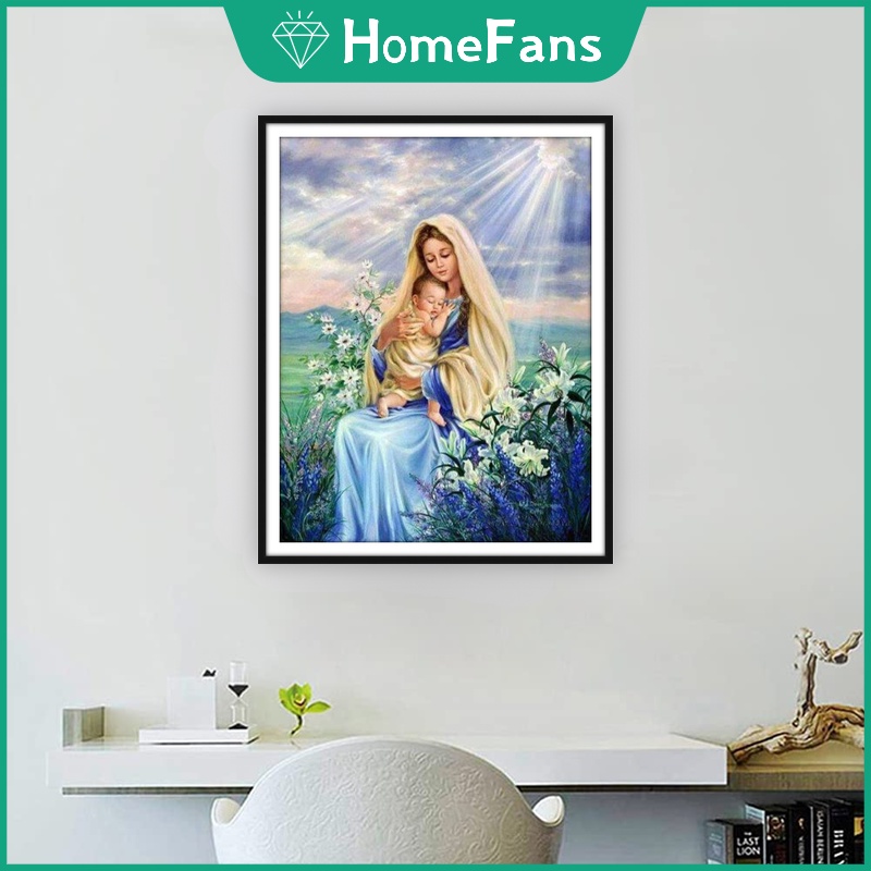 Bộ Tranh Đính Đá 5D Tự Làm 30x40cm / 40x50cm Hình Đức Mẹ Và Bé