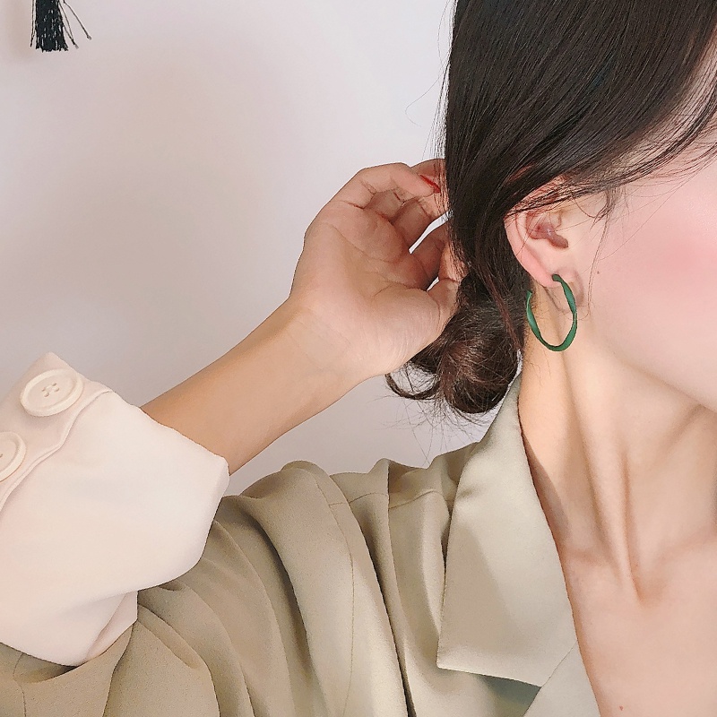 Khuyên tai tròn mạ bạc 925 phong cách đơn giản retro xinh xắn