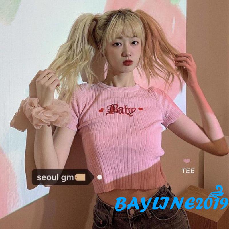 Áo Thun Nữ Tay Ngắn Thêu Chữ Đơn Giản Trẻ Trung