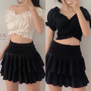 (ẢNH THẬT) Áo croptop Bèo cổ v đắp chéo buộc nơ Áo Kiểu Tay Phồng Cột Eo mặc đi chơi siêu đẹp Phong Cách Ulzzang A01