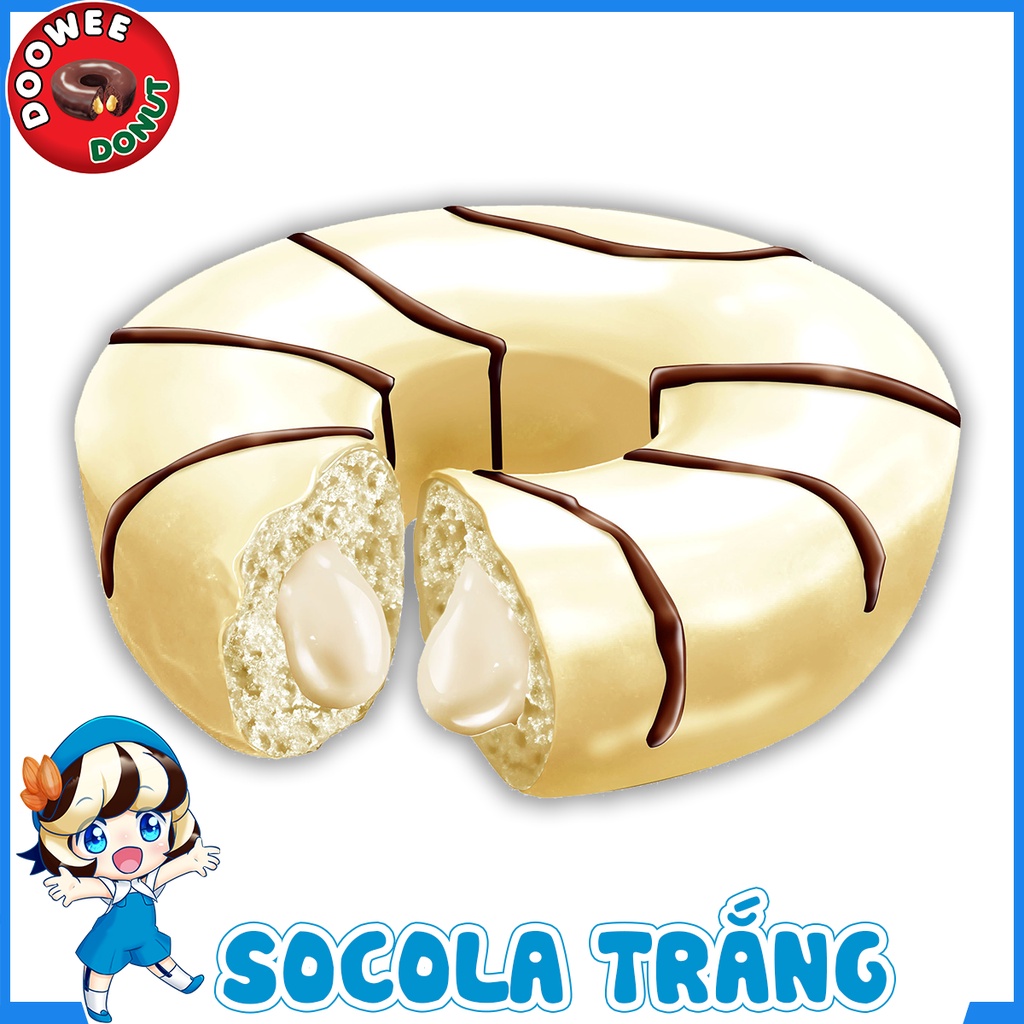 Bánh bông lan - Doowee Donut - Vị socola trắng nhân kem sữa - Combo 2 hộp - Hộp 10 cái/ 300 Gram