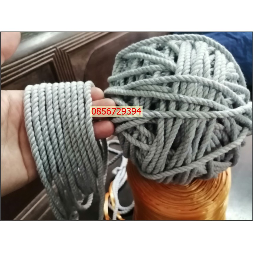 Dây thừng se cotton size 5mm sợi màu Xám trang trí mềm mịn thắt macrame (1kg)