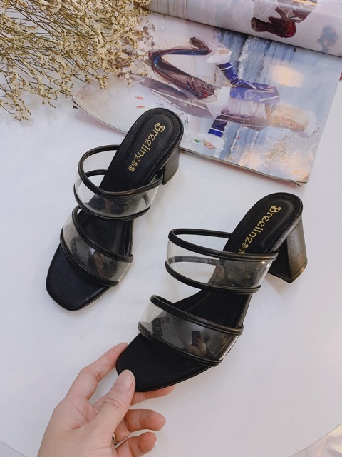 Guốc 2 cầu mika gót vuông 5cm