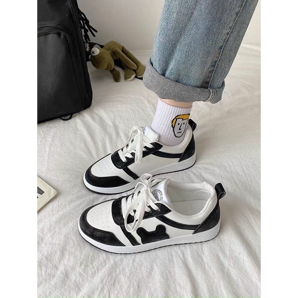 Giày thể thao nữ phối da lộn, Giày sneaker đế bằng cao 4cm mềm êm giá rẻ học sinh đi học đi chơi đơn giản | BigBuy360 - bigbuy360.vn