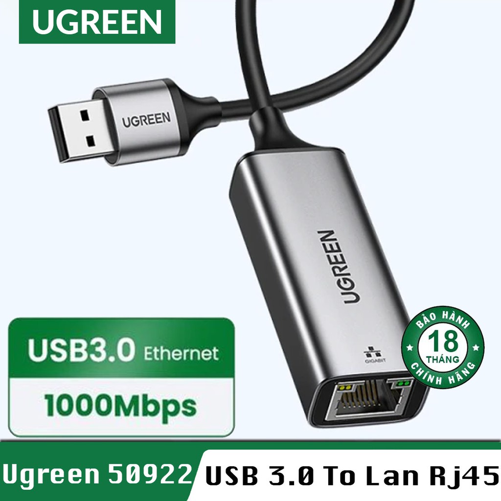 Dây Chuyển USB to LAN Ugreen Chính Hãng CR111 CR110- Tốc Độ 1000Mbps - Bh 18 tháng đổi mới