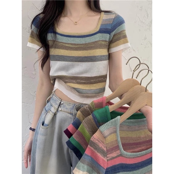 áo len dệt kim loang màu cầu vồng (k307#)