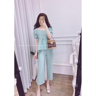 Sét áo cổ vuông tay bồng chất đũi siêu mát