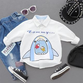 Kidstar Autumn Baby Boys Long Sleeve Cartoon Shark Print Casual Blouse
